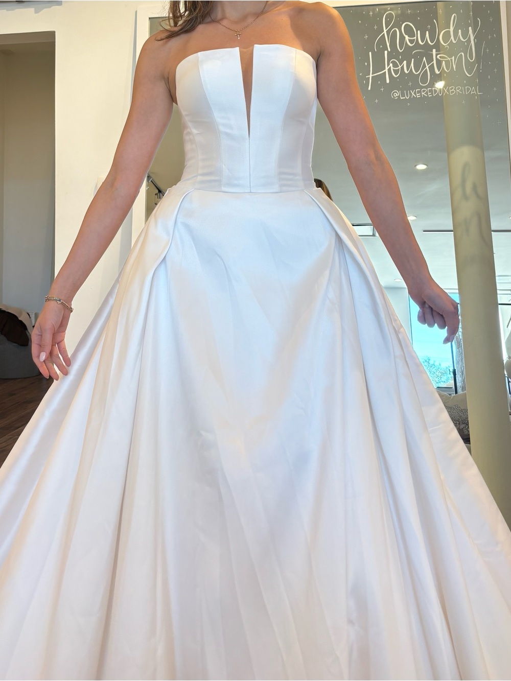 Wedding Dress: Strapless White Ball Gown Dress